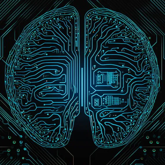Digital brain illustration made from circuit-board lines