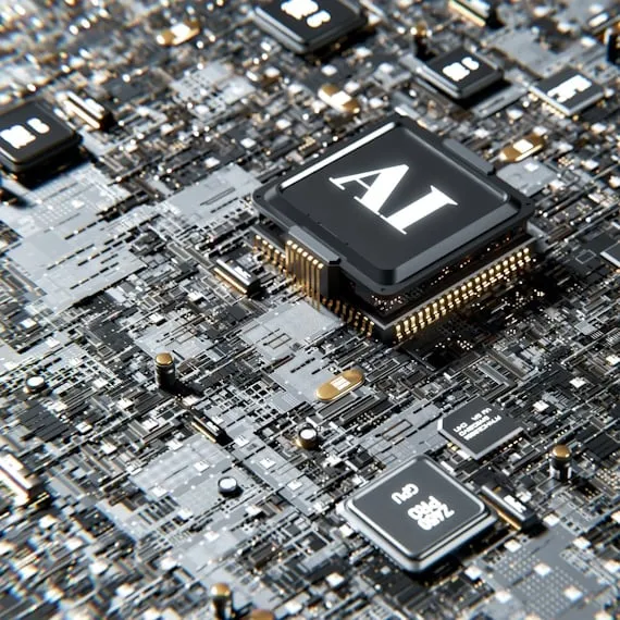AI-labeled computer chip on a circuit board